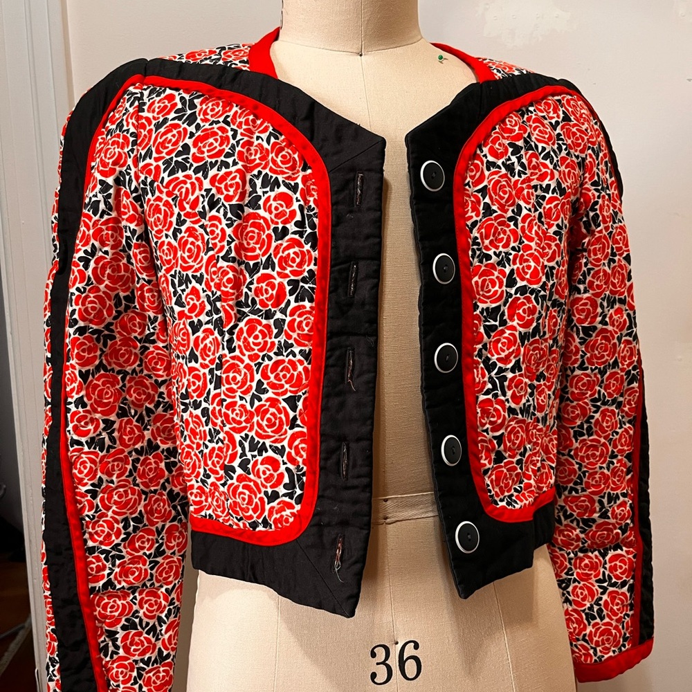 Jeanne Marc Red and Black Floral Vintage Jacket